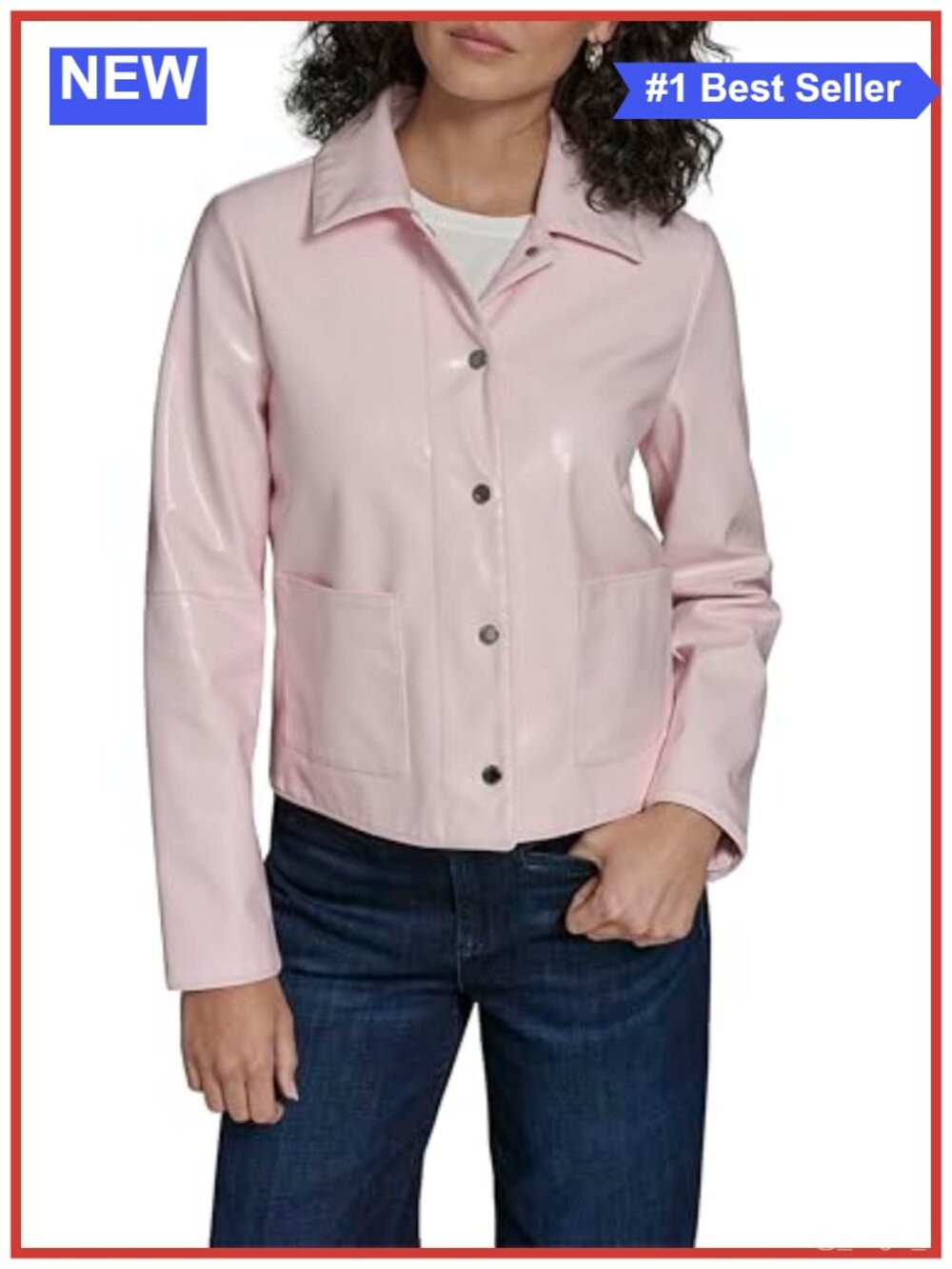 Patent Faux Leather Snap Front Jacket Long Sleeve Womens
